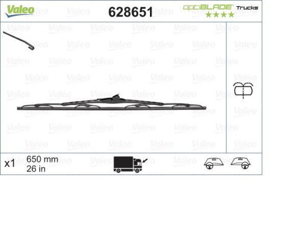 VALEO 628651 ΜΑΚΤΡΟ ΦΟΡΤΗΓΟΥ ΥΑΛΟΚΑΘΑΡΙΣΤΗΡΑ 65cm ΜΕ ΜΠΕΚ