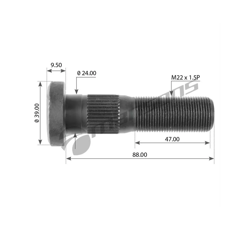 Μπουλόνι Meritor M22x1.5P Μήκος 81mm Κεφαλή Ø37 Σώμα: Ø23