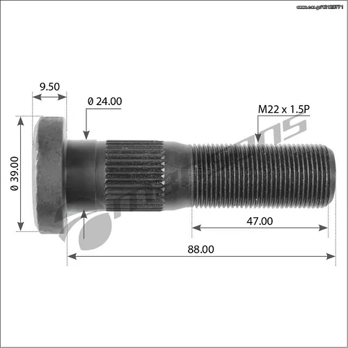 Μπουλόνι Meritor M22x1.5P Μήκος 88mm Κεφαλή Ø39 Σώμα: Ø24