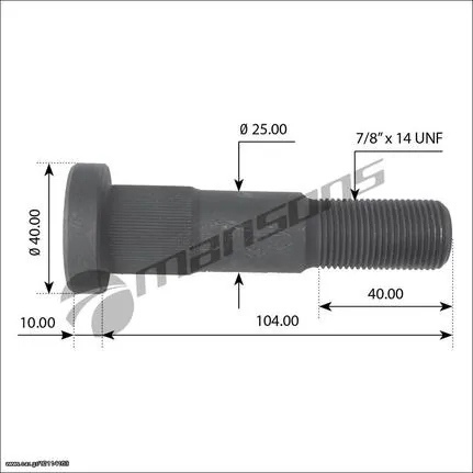 Μπουλόνι Volvo FH/FM/B 7/8" x 14UNF Μήκος: 104mm Κεφαλή: Ø40