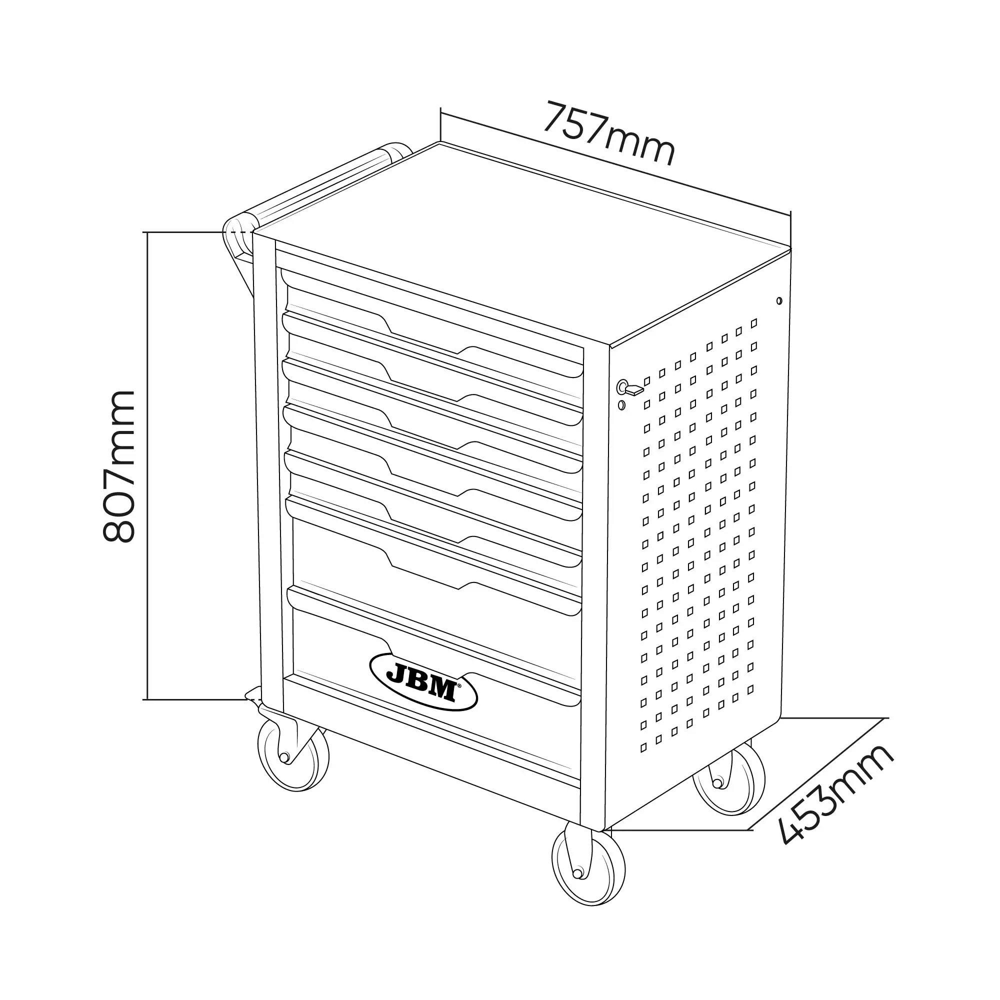 JBM ΕΡΓΑΛΕΙΟΦΟΡΟΣ ΤΡΟΧΗΛΑΤΟΣ ΜΕ 7 ΣΥΡΤΑΡΙΑ + 3 ΣΕΤ ΕΡΓΑΛΕΙΩΝ ΣΕ ΑΦΡΩΔΗ  (κωδ. 54834) - Image 3